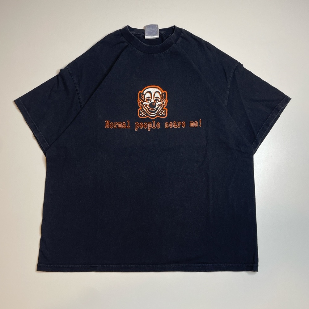 Vintage Y2K Clown Skull “Normal People Scare Me” Grunge Quote Black T-shirt XL